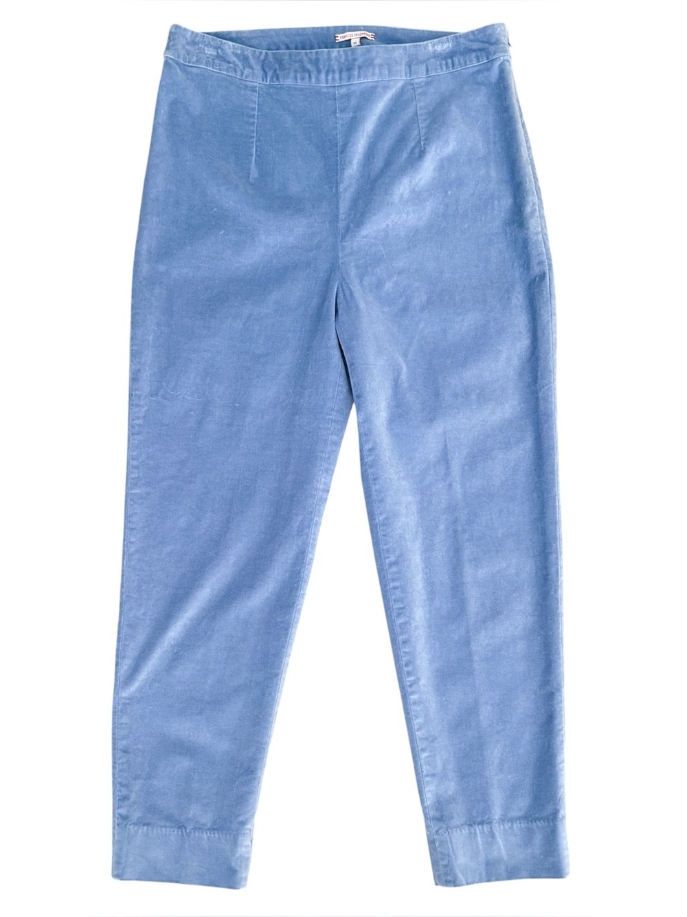 Frances Valentine Blue Velveteen High Rise Cigarette Slim Leg Cropped Pants 10